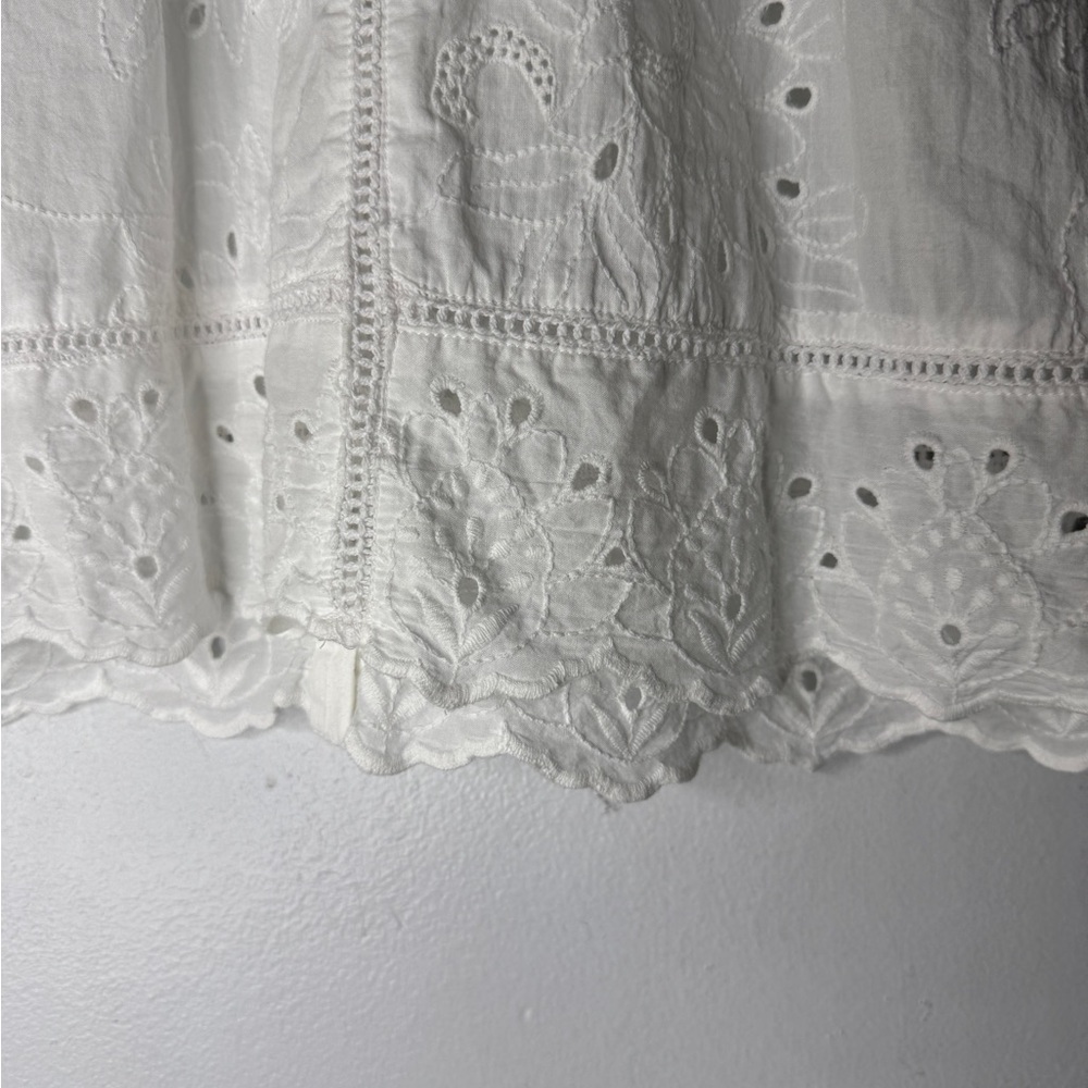 Jennifer & Grace White‎ Eyelet Ruffle Short Sleeve Cotton Top Medium - Picture 5 of 8